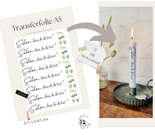 Lade das Bild in den Galerie-Viewer, Kerzenfolie Kerzentattoo " 2003 Schön, dass du da bist " A5 - Herz watercolor grün | Gastgeschenk | Tischdeko | Stabkerzen & Stumpenkerzen diy- Kerzensticker DIY