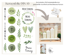 Lade das Bild in den Galerie-Viewer, Kerzenfolie Kerzentattoo Herzenskranz "2004 Firmung" Kranz grün watercolor * Firmungskerze * - Kerzensticker DIY
