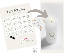 Lade das Bild in den Galerie-Viewer, Kerzenfolie Kerzentattoo "2006 Danke A5 - Blätterkranz grün * Herz schwarz | Gastgeschenk | Tischdeko | Stabkerzen diy- Kerzensticker DIY