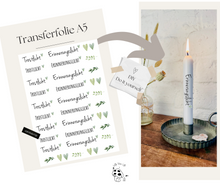 Charger l'image dans la galerie, Kerzenfolie Kerzentattoo Herzenskranz "3004 Trostlicht | Erinnerungslicht " grün watercolor * Trauerkerze * - Kerzensticker DIY