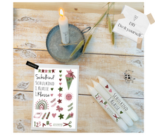 Lade das Bild in den Galerie-Viewer, Kerzenfolie Kerzentattoo "4001 Schulkind rosa" - Einschulung Schultüte 1.Klasse | Geschenk | Tischdeko | Stabkerzen & Stumpenkerzen diy- Kerzensticker DIY