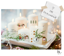 Lade das Bild in den Galerie-Viewer, Kerzenfolie Kerzentattoo " 9001 - Frohe Weihnachten " * Skandi Häuserreihe - Kerzensticker DIY