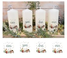 Lade das Bild in den Galerie-Viewer, Kerzenfolie Kerzentattoo " 9000 - Weihnachten " * Skandi Häuserreihe - Kerzensticker DIY