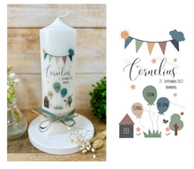 Load image into Gallery viewer, Christening candle / confirmation candle "Lukas" wreath of leaves - personalised