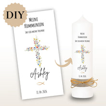 Lade das Bild in den Galerie-Viewer, Kerzenfolie Kommunionkerze "Ashley" - personalisiert