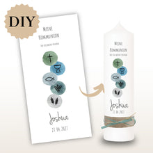 Lade das Bild in den Galerie-Viewer, Kerzenfolie Kommunionkerze "Joshua" - personalisiert