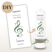 Lade das Bild in den Galerie-Viewer, Kerzenfolie Kommunionkerze "Lorenzo" - personalisiert