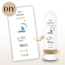 Lade das Bild in den Galerie-Viewer, Kerzenfolie Kommunionkerze "Manuel" - personalisiert