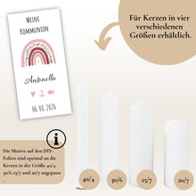 Lade das Bild in den Galerie-Viewer, Kerzenfolie Kommunionkerze "Antonella" Blumen Regenbogen - personalisiert
