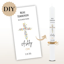 Lade das Bild in den Galerie-Viewer, Kerzenfolie Kommunionkerze "Ashley" - personalisiert