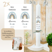 Lade das Bild in den Galerie-Viewer, Kerzenfolie Kommunionkerze "Laurenz" Sterne Regenbogen - personalisiert