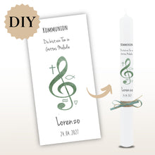 Lade das Bild in den Galerie-Viewer, Kerzenfolie Kommunionkerze "Lorenzo" - personalisiert