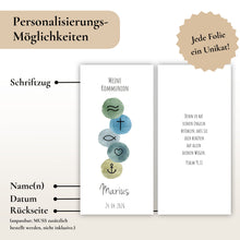 Lade das Bild in den Galerie-Viewer, Kerzenfolie Kommunionkerze “Marius“ christliche Symbole - personalisiert