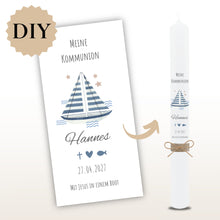 Lade das Bild in den Galerie-Viewer, Kerzenfolie Kommunionkerze "Matheo" - personalisiert