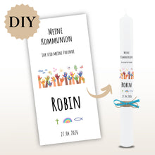 Lade das Bild in den Galerie-Viewer, Kerzenfolie Kommunionkerze "Robin" - personalisiert