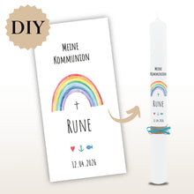 Lade das Bild in den Galerie-Viewer, Kerzenfolie Kommunionkerze "Rune" - personalisiert