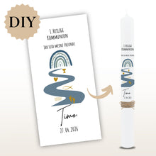 Lade das Bild in den Galerie-Viewer, Kerzenfolie Kommunionkerze "Timo " Eukalyptus Regenbogen - personalisiert