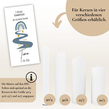 Lade das Bild in den Galerie-Viewer, Kerzenfolie Kommunionkerze "Timo " Eukalyptus Regenbogen - personalisiert
