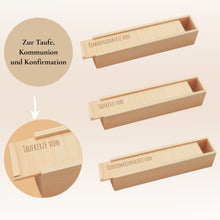 Load image into Gallery viewer, Holzkiste für Taufkerze Kommunionkerze Gravur Aufbewahrungsbox - personalisiert