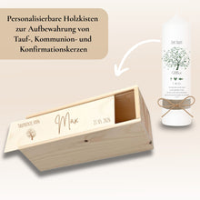 Charger l'image dans la galerie, Holzkiste für Taufkerze Kommunionkerze Gravur Aufbewahrungsbox - personalisiert