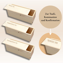 Charger l'image dans la galerie, Holzkiste für Taufkerze Kommunionkerze Gravur Aufbewahrungsbox - personalisiert