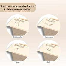 Charger l'image dans la galerie, Holzkiste für Taufkerze Kommunionkerze Gravur Aufbewahrungsbox - personalisiert