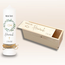 Charger l'image dans la galerie, Holzkiste für Taufkerze Kommunionkerze Gravur Aufbewahrungsbox - personalisiert