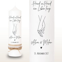 Lade das Bild in den Galerie-Viewer, Hochzeitskerze "Christine" Kranz Blätterzweig Eukalyptus - personalisiert