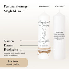 Lade das Bild in den Galerie-Viewer, Hochzeitskerze "Christine" Kranz Blätterzweig Eukalyptus - personalisiert