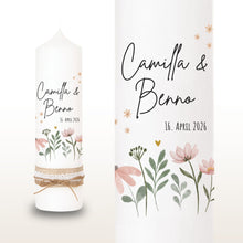 Charger l'image dans la galerie, Hochzeitskerze "Camilla" Blumenwiese altrosa - personalisiert