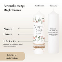 Lade das Bild in den Galerie-Viewer, Hochzeitskerze "Chrissie" Blumenwiese rosa - personalisiert