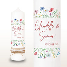 Lade das Bild in den Galerie-Viewer, Hochzeitskerze "Claudelle" Wildblumen- personalisiert