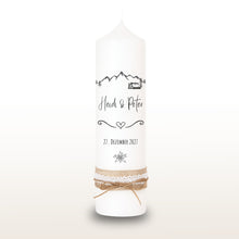 Charger l'image dans la galerie, Hochzeitskerze "Heidi" Berghochzeit Berge schwarz - personalisiert