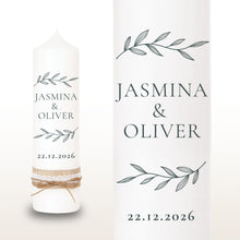 Lade das Bild in den Galerie-Viewer, Hochzeitskerze "Jasmina" Olivenzweige - personalisiert