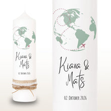 Charger l'image dans la galerie, Hochzeitskerze "Kiara" Weltkugel grün - personalisiert
