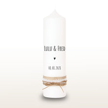 Charger l'image dans la galerie, Hochzeitskerze "Lulu" Namen Herz minimalistisch - personalisiert