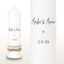Lade das Bild in den Galerie-Viewer, Hochzeitskerze "Meike" Herz gold - personalisiert