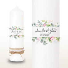 Load image into Gallery viewer, Hochzeitskerze Blumenrahmen Pfingstrose bunt – Ansicht 2