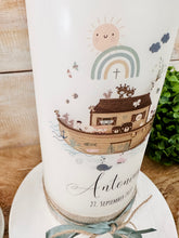Load image into Gallery viewer, Christening candle / confirmation candle "Lukas" wreath of leaves - personalised