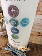 Load image into Gallery viewer, Taufkerze "Nino" watercolor Kreise Kreuz - personalisiert