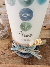 Load image into Gallery viewer, Taufkerze "Nino" watercolor Kreise Kreuz - personalisiert