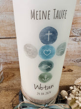 Charger l'image dans la galerie, Taufkerze "Wotan" watercolor Kreise Kreuz - personalisiert