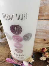 Lade das Bild in den Galerie-Viewer, Taufkerze "Katrin" watercolor Kreise Kreuz - personalisiert