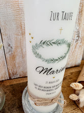 Load image into Gallery viewer, Taufkerze / Konfirmationskerze “Marina“ Eukalyptusfisch - personalisiert