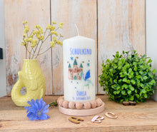 Lade das Bild in den Galerie-Viewer, Kerze zur Einschulung "Ritterburg Drache Daria" - personalisiert