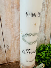 Load image into Gallery viewer, Christening candle / confirmation candle "Lukas" wreath of leaves - personalised