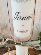 Load image into Gallery viewer, Christening candle / confirmation candle "Lukas" wreath of leaves - personalised