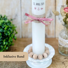 Lade das Bild in den Galerie-Viewer, Kommunionkerze "Cecilia" Eukalyptus Regenbogen - personalisiert