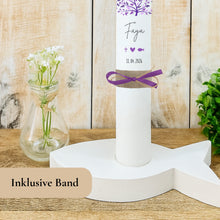 Load image into Gallery viewer, Kommunionkerze Lebensbaum Symbole rosa – Ansicht 4