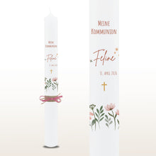 Load image into Gallery viewer, Kommunionkerze Wildblumen rosa, personalisiert